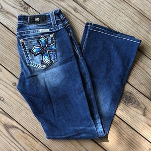MISS ME BLUE CROSS BOOT CUT JEANS